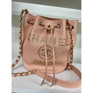 CHANEL Caviar Studded Deauville Bucket Bag